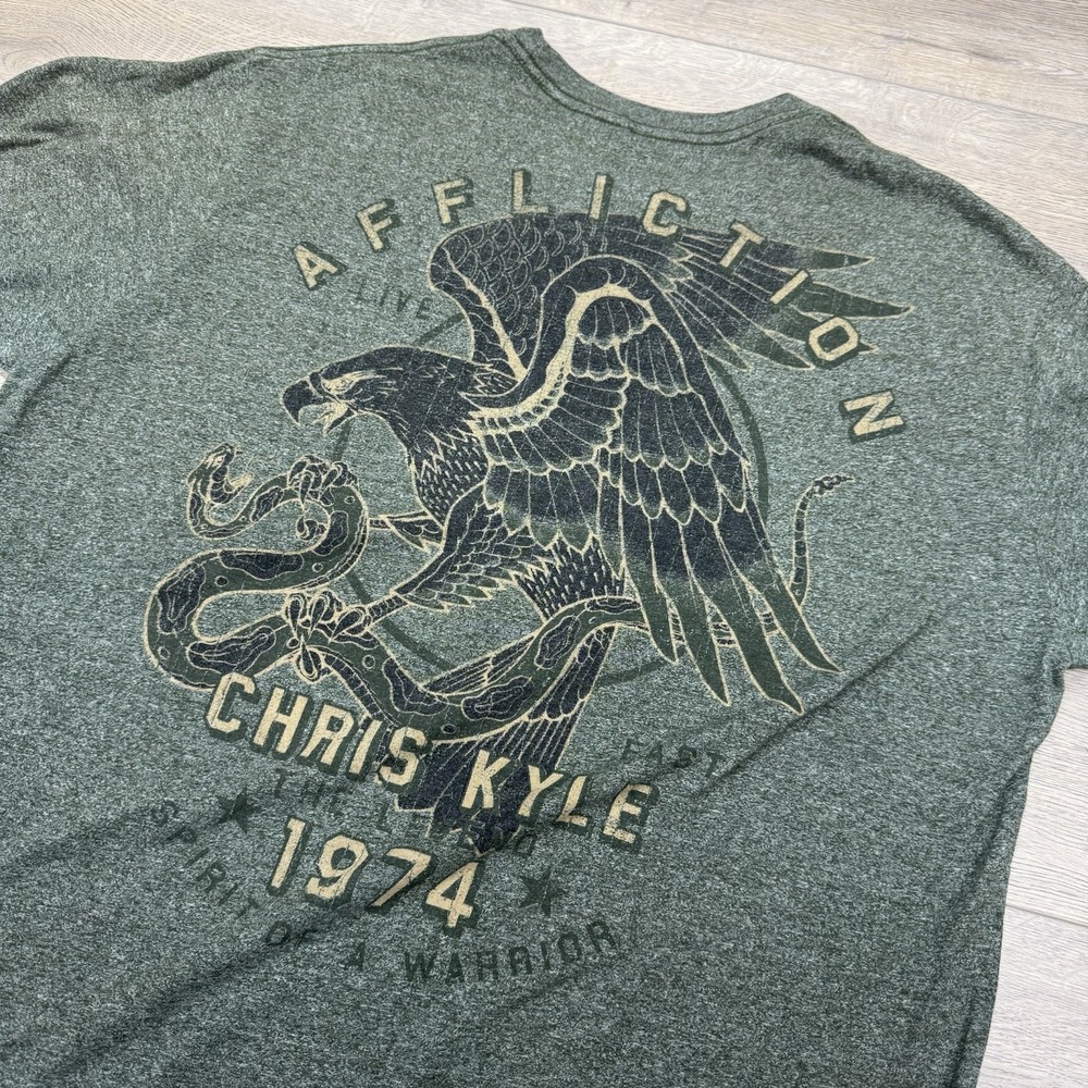 Affliction Chris Kyle American Sniper Green T Shirt Men's Sz XXL Patriot STAIN